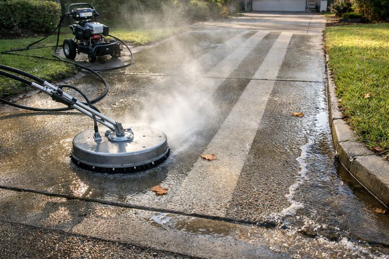Side by side comparison of a dirty surface before and a sparkling clean surface after pressure washing.